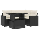 5 Piece Garden Sofa Set with Cushions Black Poly Rattan - Front View
