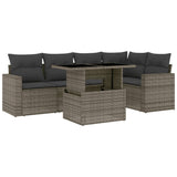 6 Piece Garden Sofa Set with Cushions Grey Poly Rattan - Front View