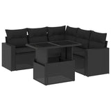 6 Piece Garden Sofa Set with Cushions Black Poly Rattan - Front View