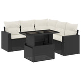 6 Piece Garden Sofa Set with Cushions Black Poly Rattan - Front View