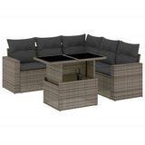 6 Piece Garden Sofa Set with Cushions Grey Poly Rattan - Front View