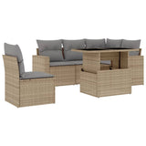 6 Piece Garden Sofa Set with Cushions Beige Poly Rattan - Front View