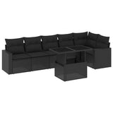 7 Piece Garden Sofa Set with Cushions Black Poly Rattan - Front View