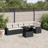 7 Piece Garden Sofa Set with Cushions Black Poly Rattan