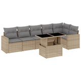 7 Piece Garden Sofa Set with Cushions Beige Poly Rattan - Front View