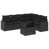 7 Piece Garden Sofa Set with Cushions Black Poly Rattan - Front View