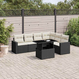 7 Piece Garden Sofa Set with Cushions Black Poly Rattan