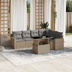 7 Piece Garden Sofa Set with Cushions Beige Poly Rattan