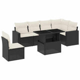 7 Piece Garden Sofa Set with Cushions Black Poly Rattan