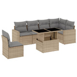7 Piece Garden Sofa Set with Cushions Beige Poly Rattan - Front View