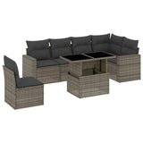 7 Piece Garden Sofa Set with Cushions Grey Poly Rattan - Front View