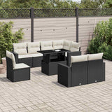 9 Piece Garden Sofa Set with Cushions Black Poly Rattan