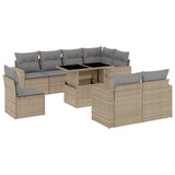 9 Piece Garden Sofa Set with Cushions Beige Poly Rattan - Front View