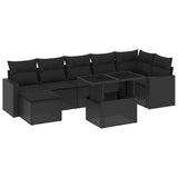 8 Piece Garden Sofa Set with Cushions Black Poly Rattan - Front View