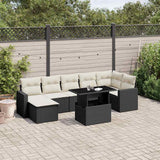 8 Piece Garden Sofa Set with Cushions Black Poly Rattan
