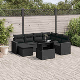 8 Piece Garden Sofa Set with Cushions Black Poly Rattan