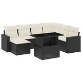 8 Piece Garden Sofa Set with Cushions Black Poly Rattan - Front View