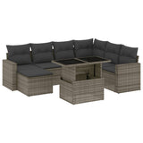 8 Piece Garden Sofa Set with Cushions Grey Poly Rattan - Front View