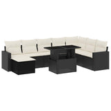 9 Piece Garden Sofa Set with Cushions Black Poly Rattan - Front View