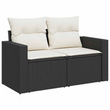 9 Piece Garden Sofa Set with Cushions Black Poly Rattan - Side View