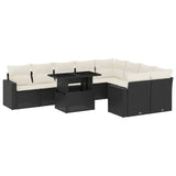 10 Piece Garden Sofa Set with Cushions Black Poly Rattan