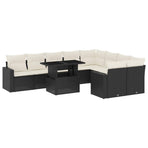 10 Piece Garden Sofa Set with Cushions Black Poly Rattan