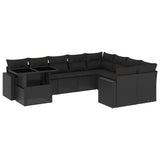 10 Piece Garden Sofa Set with Cushions Black Poly Rattan - Front View