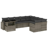 10 Piece Garden Sofa Set with Cushions Grey Poly Rattan - Front View