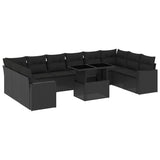 11 Piece Garden Sofa Set with Cushions Black Poly Rattan - Front View