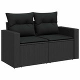 11 Piece Garden Sofa Set with Cushions Black Poly Rattan - Side View