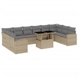 11 Piece Garden Sofa Set with Cushions Beige Poly Rattan - Front View
