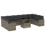 11 Piece Garden Sofa Set with Cushions Grey Poly Rattan - Front View