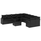 11 Piece Garden Sofa Set with Cushions Black Poly Rattan - Front View