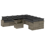 11 Piece Garden Sofa Set with Cushions Grey Poly Rattan - Front View