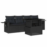 5 Piece Garden Sofa Set with Cushions Black Poly Rattan - Front View