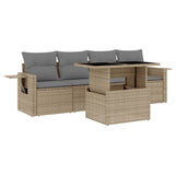 5 Piece Garden Sofa Set with Cushions Beige Poly Rattan - Front View