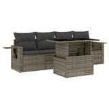 5 Piece Garden Sofa Set with Cushions Grey Poly Rattan - Front View