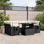 7 Piece Garden Sofa Set with Cushions Black Poly Rattan