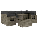 7 Piece Garden Sofa Set with Cushions Grey Poly Rattan - Front View