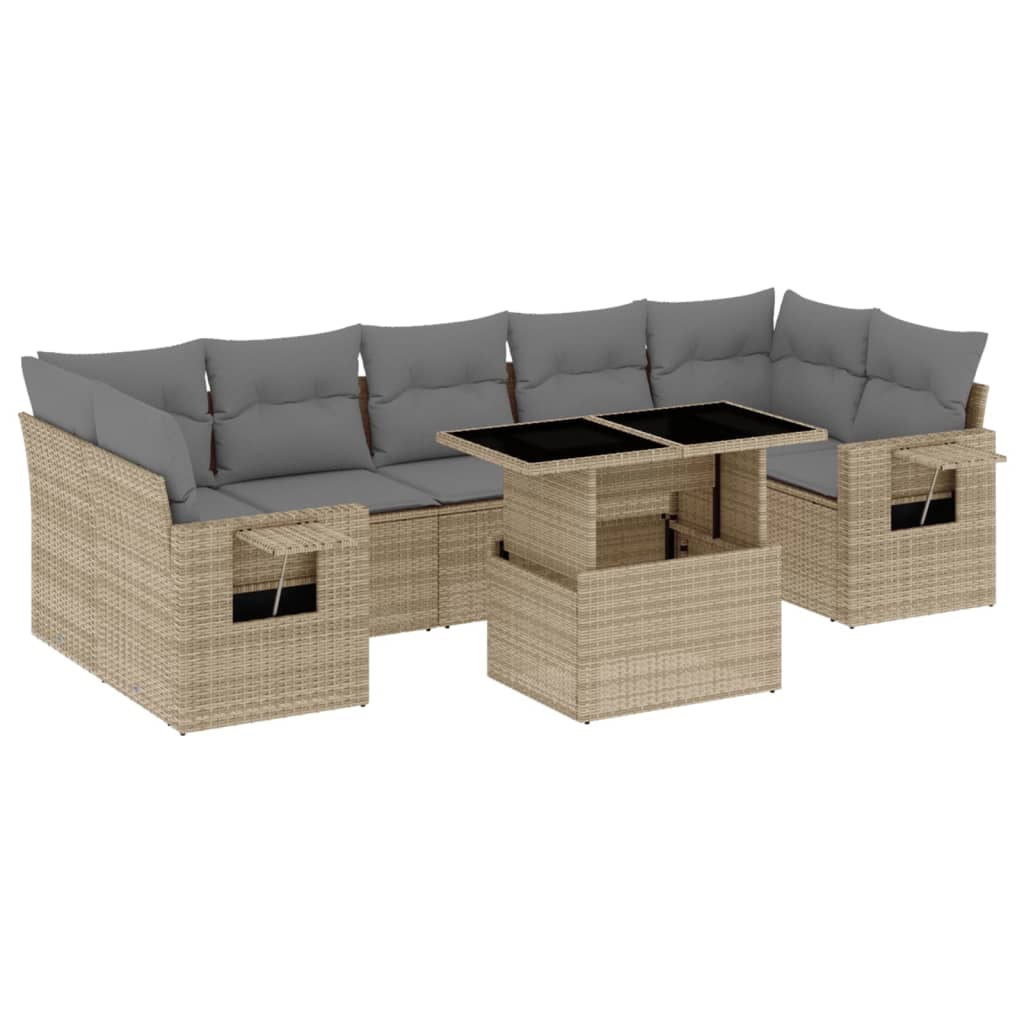 8 Piece Garden Sofa Set with Cushions Beige Poly Rattan
