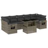 8 Piece Garden Sofa Set with Cushions Grey Poly Rattan - Front View
