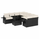 9 Piece Garden Sofa Set with Cushions Black Poly Rattan - Front View