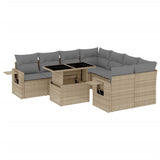 9 Piece Garden Sofa Set with Cushions Beige Poly Rattan - Front View