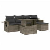 6 Piece Garden Sofa Set with Cushions Grey Poly Rattan - Front View