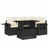 5 Piece Garden Sofa Set with Cushions Black Poly Rattan - Front View