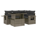 5 Piece Garden Sofa Set with Cushions Grey Poly Rattan - Front View