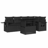 6 Piece Garden Sofa Set with Cushions Black Poly Rattan - Front View