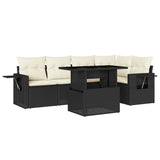 6 Piece Garden Sofa Set with Cushions Black Poly Rattan - Front View