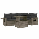 6 Piece Garden Sofa Set with Cushions Grey Poly Rattan - Front View