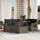 6 Piece Garden Sofa Set with Cushions Grey Poly Rattan